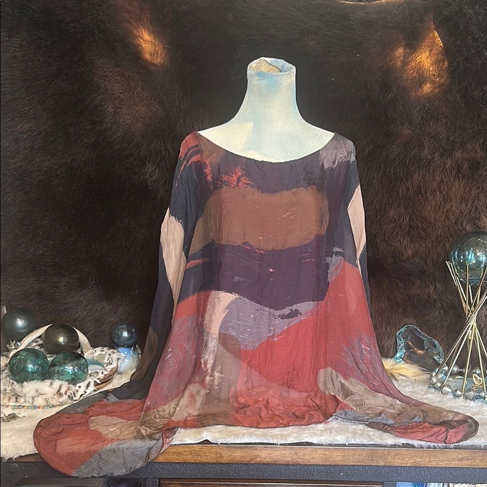 Abstract Multicolor Sheer Scarf style top L (6022A)